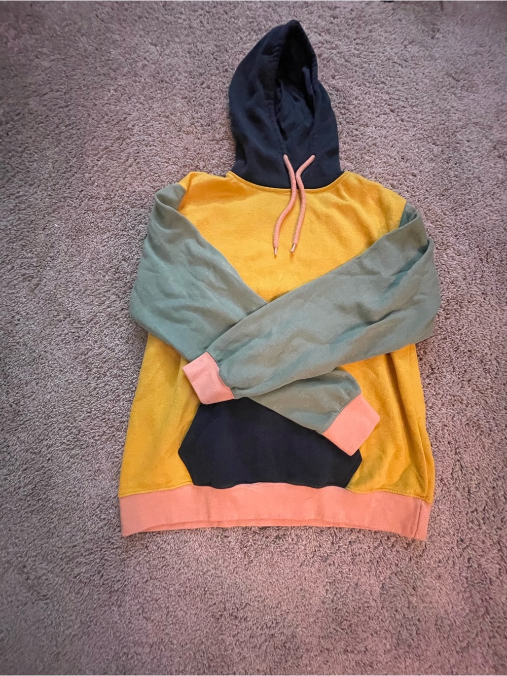 Colorblock Crewneck Hoodie Sweater in Mustard, Olive & Navy